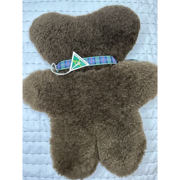 Sheepskin Flat Style Teddy Bear Brown Plaid Bow Australia Tambo Teddies Wool - Picture 5 of 8